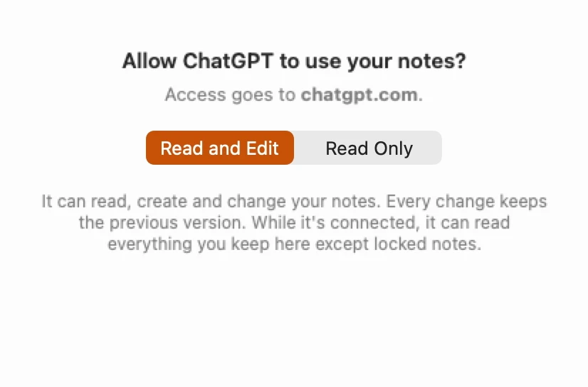 Amber Notes asking to let ChatGPT use your notes