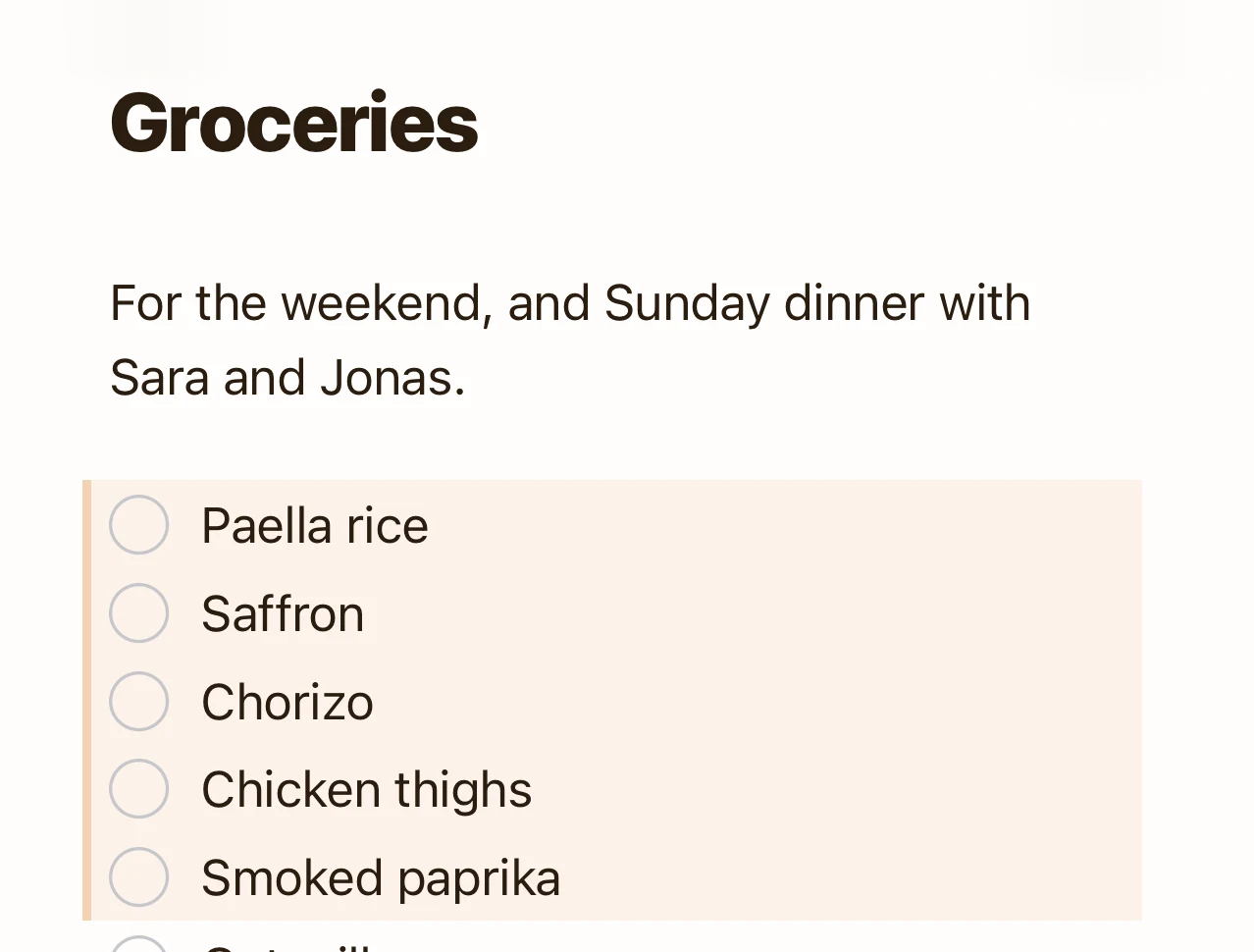 A Groceries checklist on iPhone with the lines ChatGPT added tinted