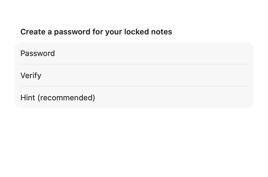 Amber Notes asking you to create a password for locked notes